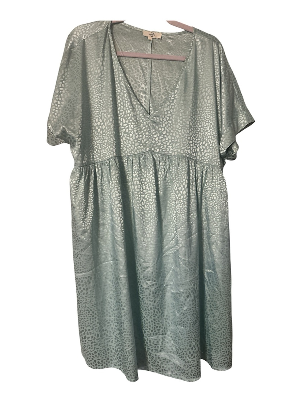 NWOT Entro Light Sage leopard V-Neck Babydoll Midi Dress xl lined poly spandex